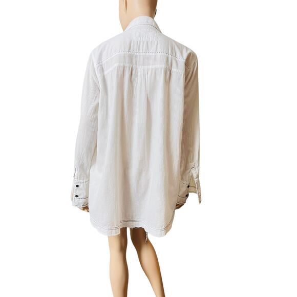 Free People Black Tie Tux Shirt Sz Large Long Sleeves 100 % Cotton Made in India - Picture 5 of 12